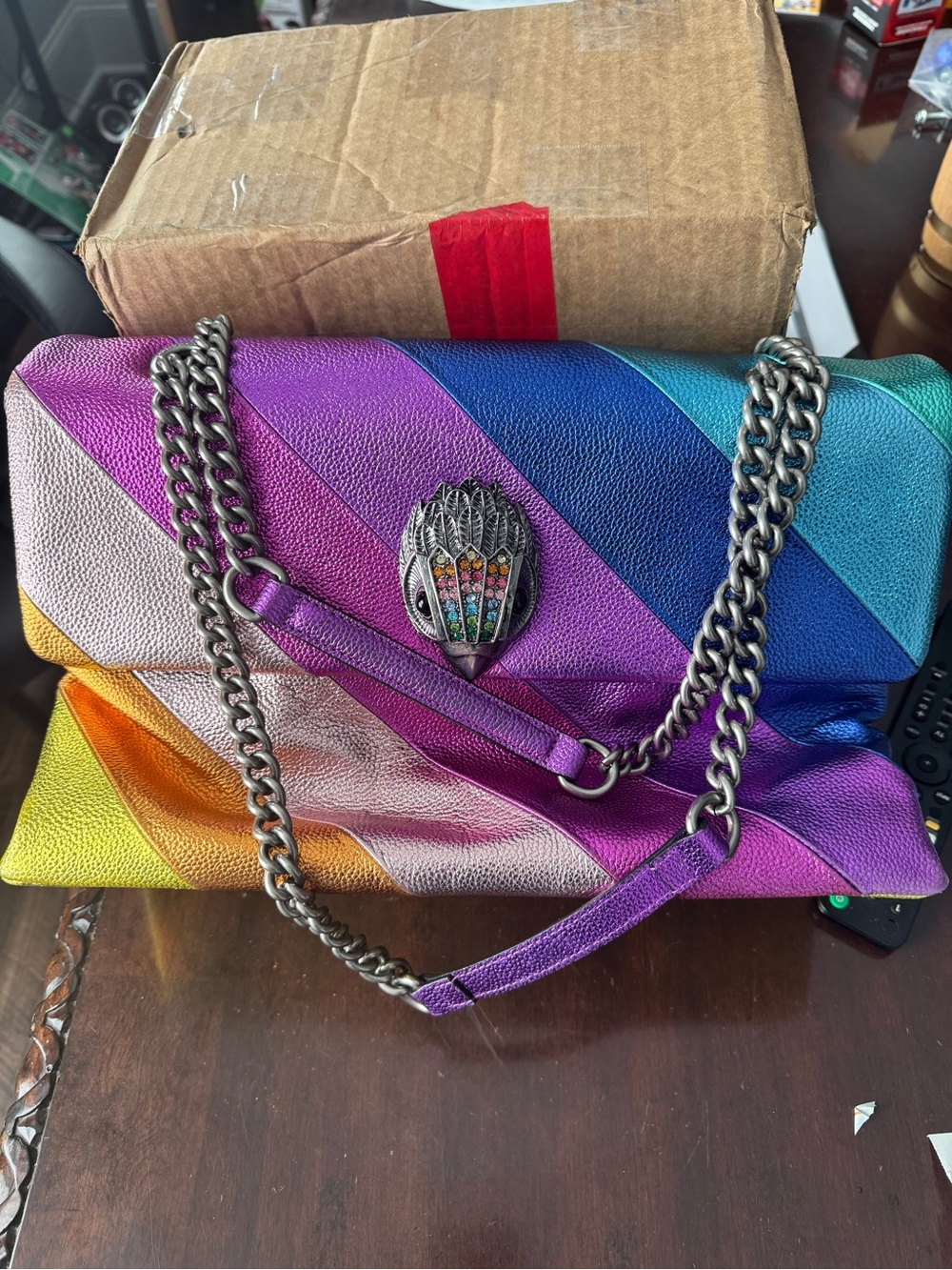 Kurt Geiger London xxl the Kensington rainbow metallic shoulder bag purse